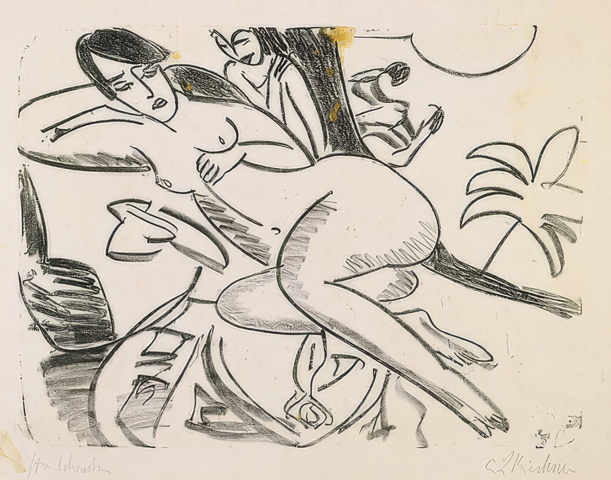 tavanda çıplak yatarken 1911 by Ernst Ludwig Kirchner