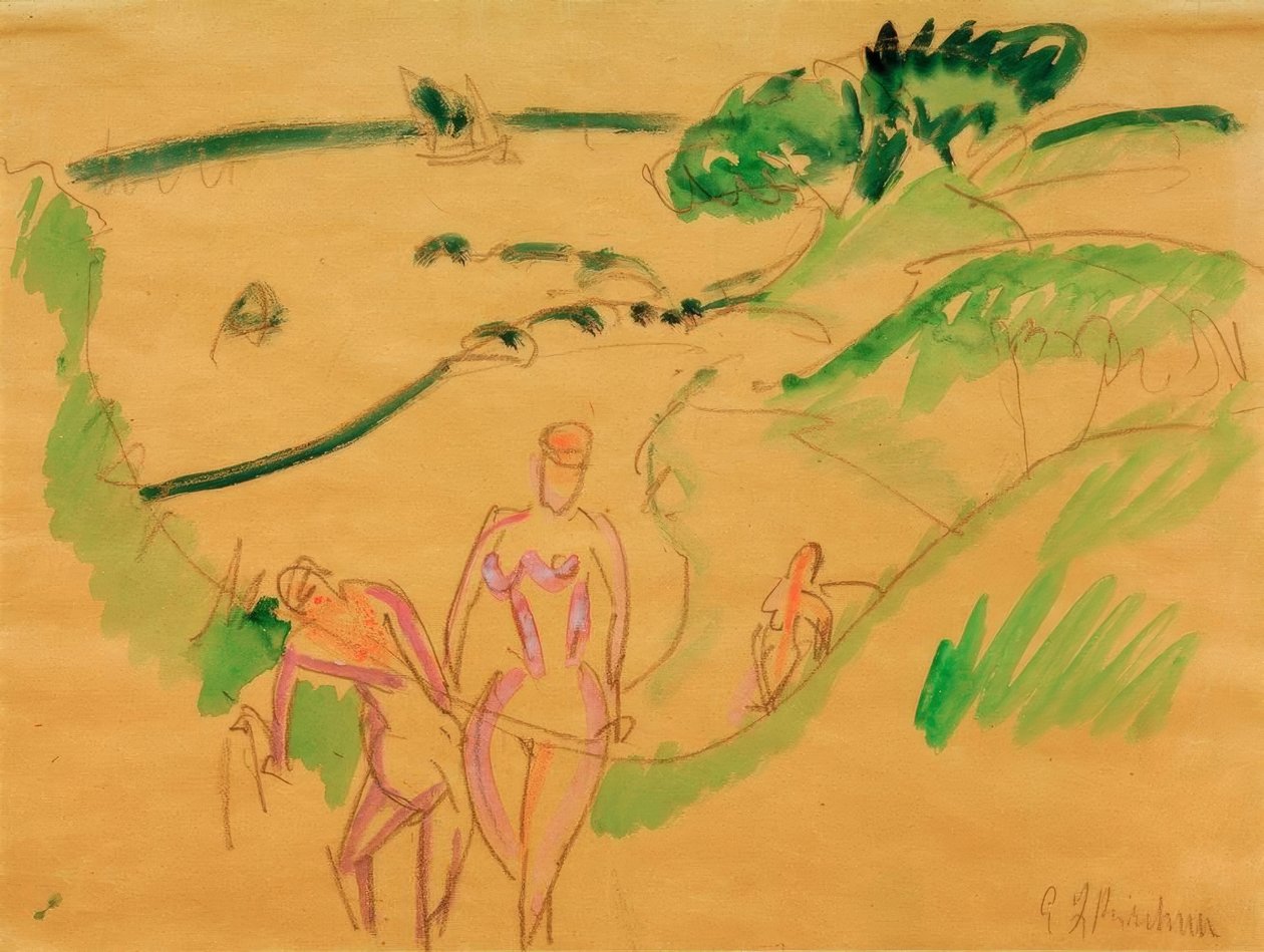Fehmarn sahilinde yıkananlar by Ernst Ludwig Kirchner
