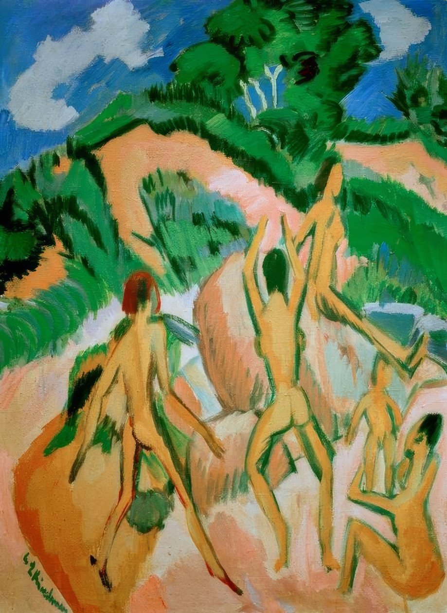 Kum tepeleri arasındaki yüzücüler (Fehmarn) by Ernst Ludwig Kirchner