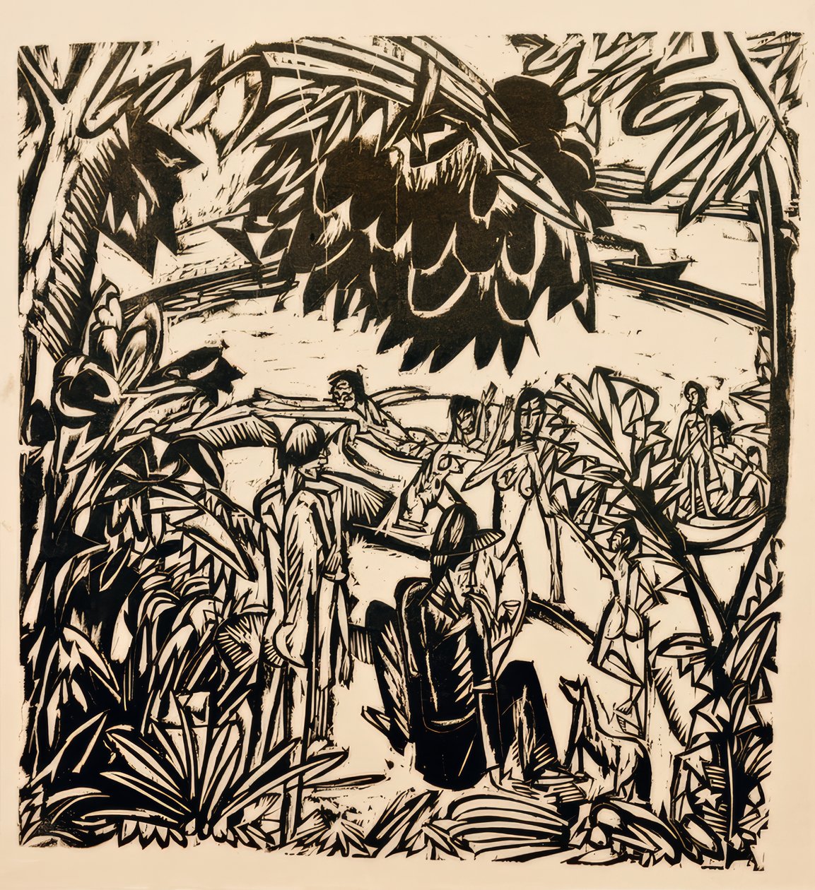 Ağaç dalları altında yıkanma sahnesi by Ernst Ludwig Kirchner