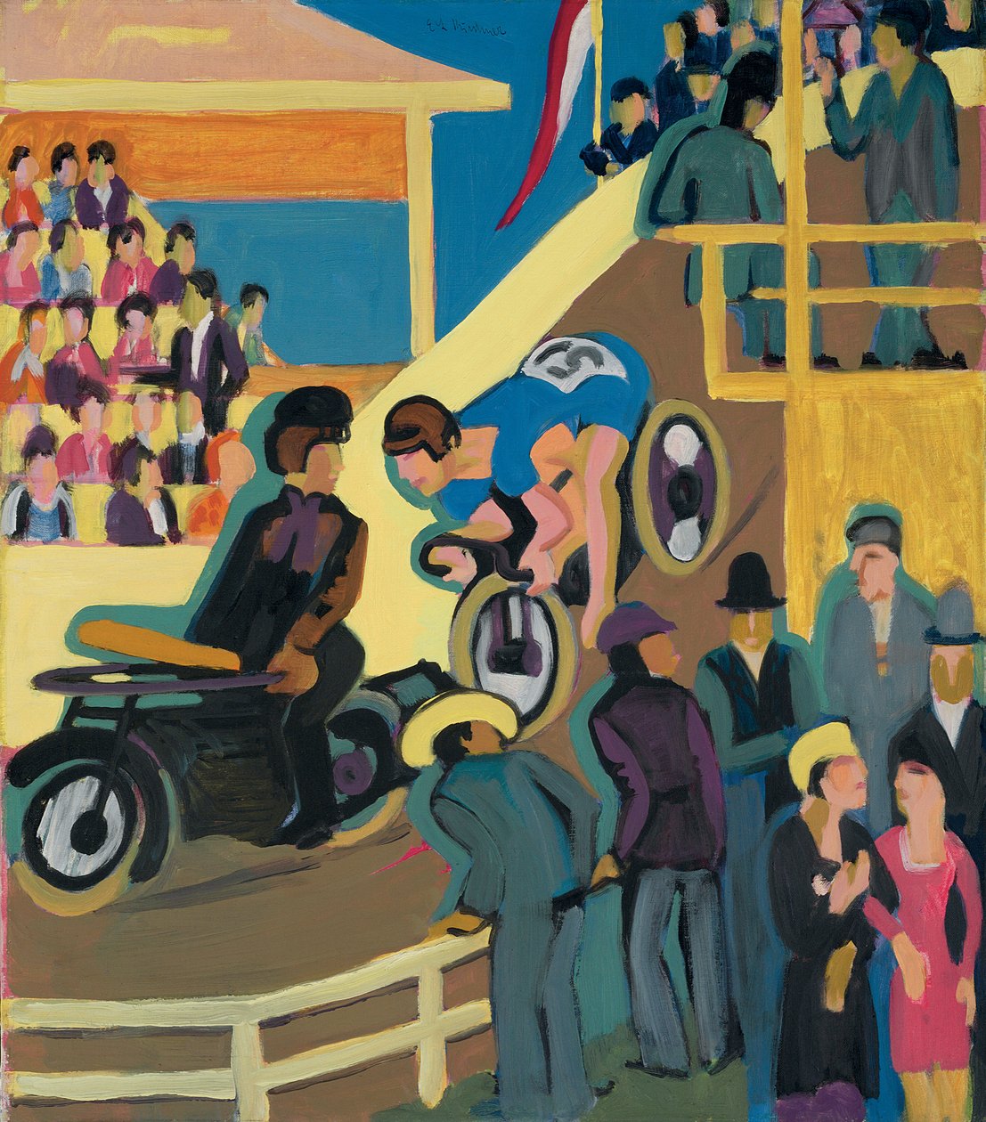 Motor Röleli Bisiklet Yarışı; Motorlu başlıklı bisiklet yarışları, 1927-1928 by Ernst Ludwig Kirchner