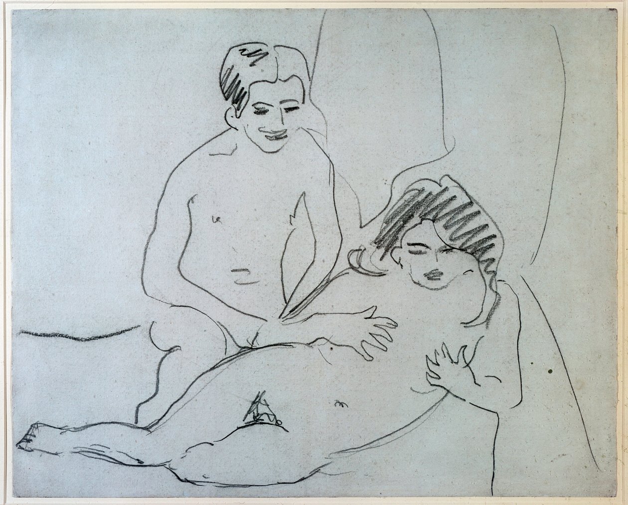 Çift Bir Yatakta Yatan Çıplak Bir Çift - Çizim Ernst Ludwig Kirchner (1880-1938) New York, Museum of Modern Art by Ernst Ludwig Kirchner