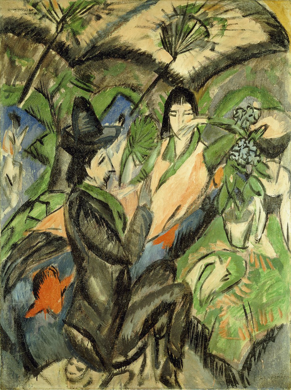 Japon Şemsiyeleri Altında Çift; Japon şemsiyesi altında bir çift, 1902 by Ernst Ludwig Kirchner