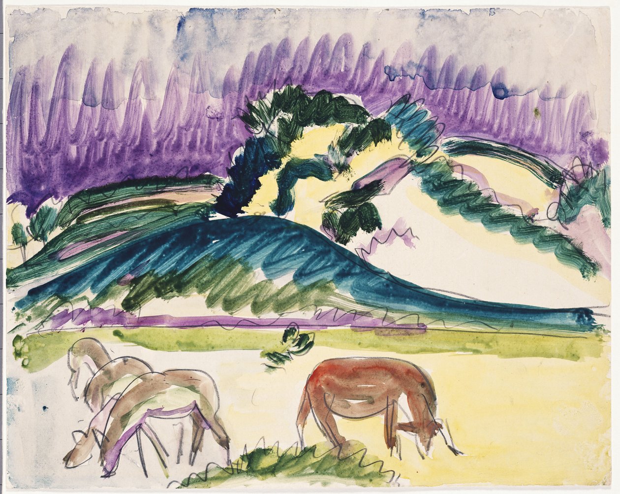 Kumulların Yanındaki Meradaki İnekler, 1913 by Ernst Ludwig Kirchner