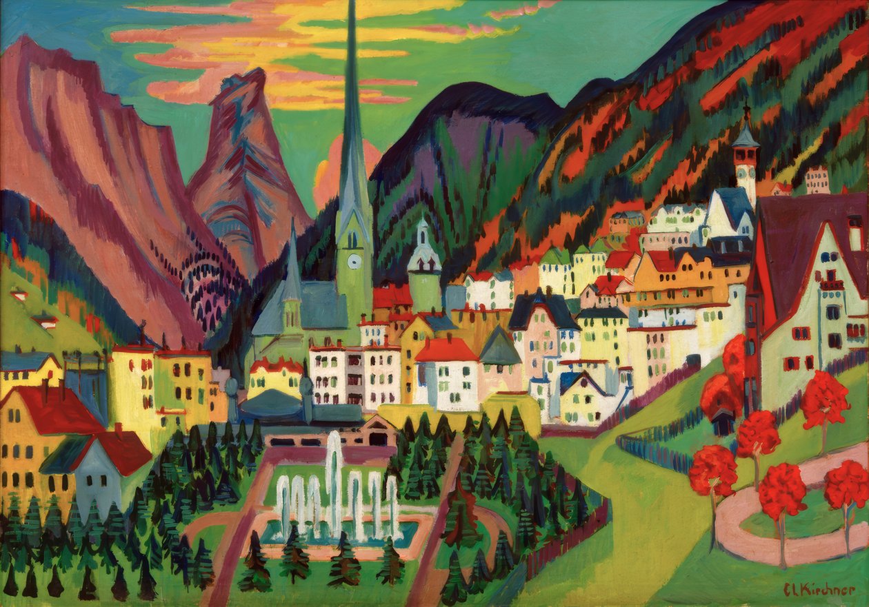 Davos ile kilise. Yaz aylarında Davos by Ernst Ludwig Kirchner