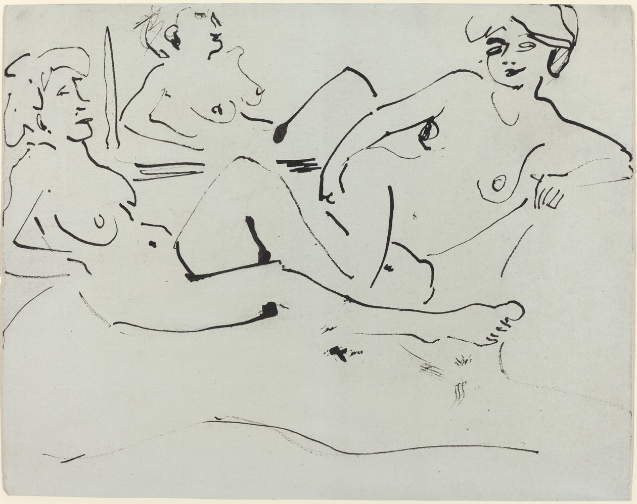 Dodo ve Aynanın Önünde Yatan Yaşlı Bir Kadın by Ernst Ludwig Kirchner