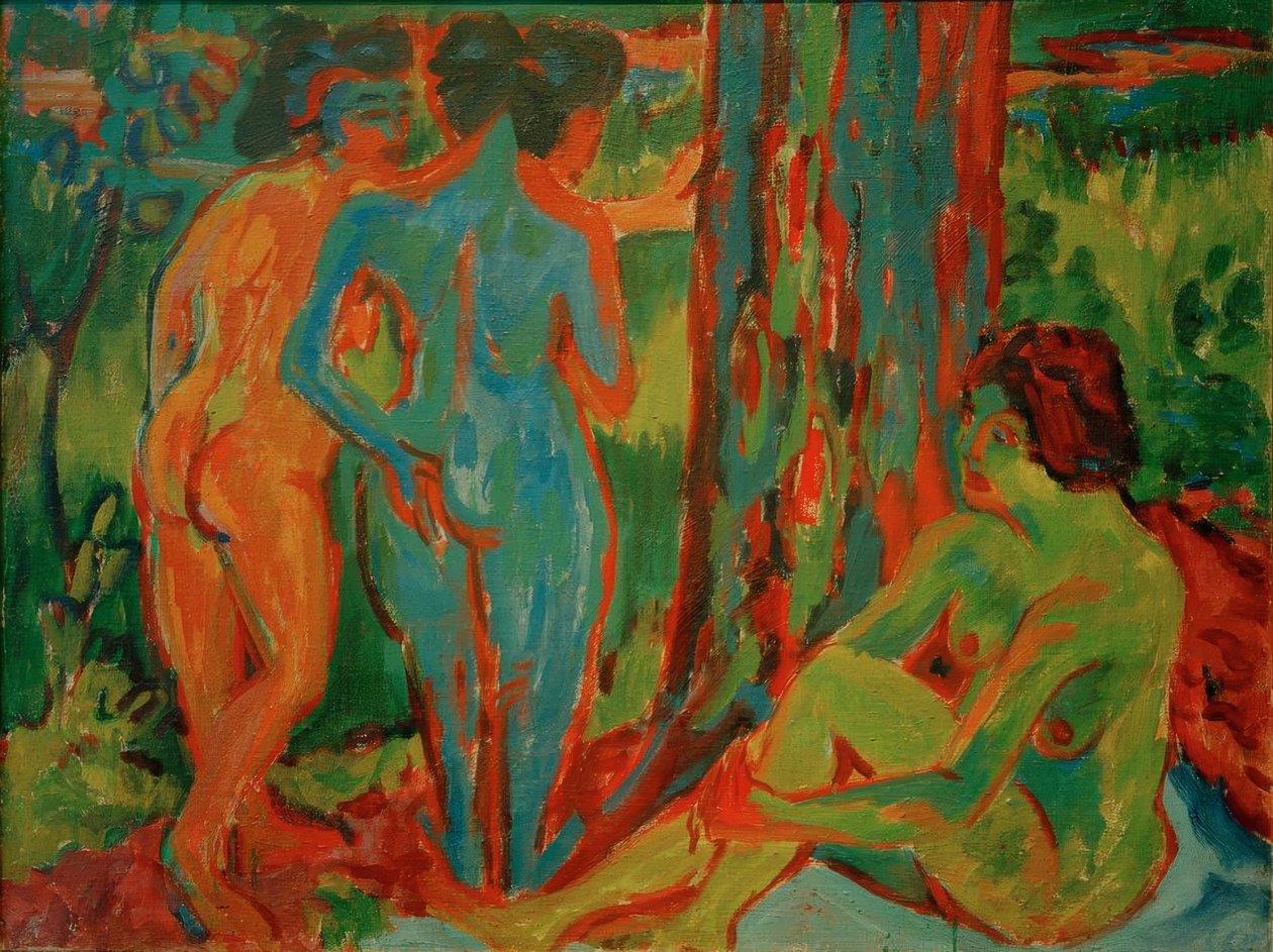 Ormanda üç çıplak by Ernst Ludwig Kirchner