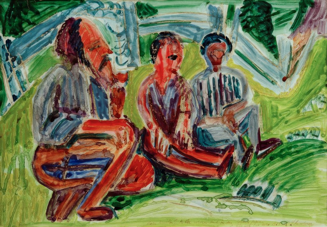 Çayırda üç çiftçi by Ernst Ludwig Kirchner