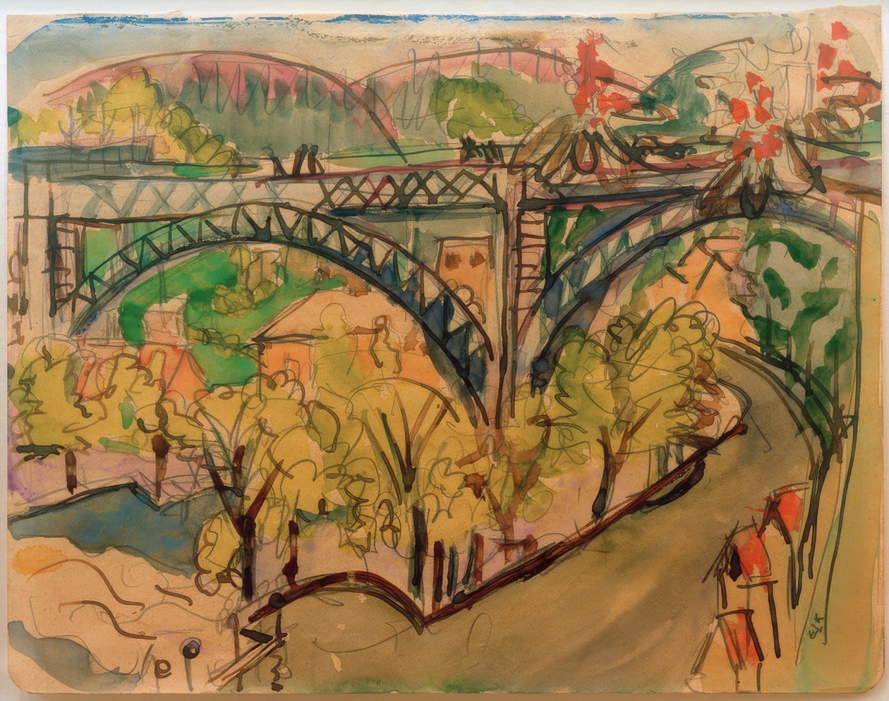 E.L. Kirchner, demiryolu köprüsü / 1916 by Ernst Ludwig Kirchner
