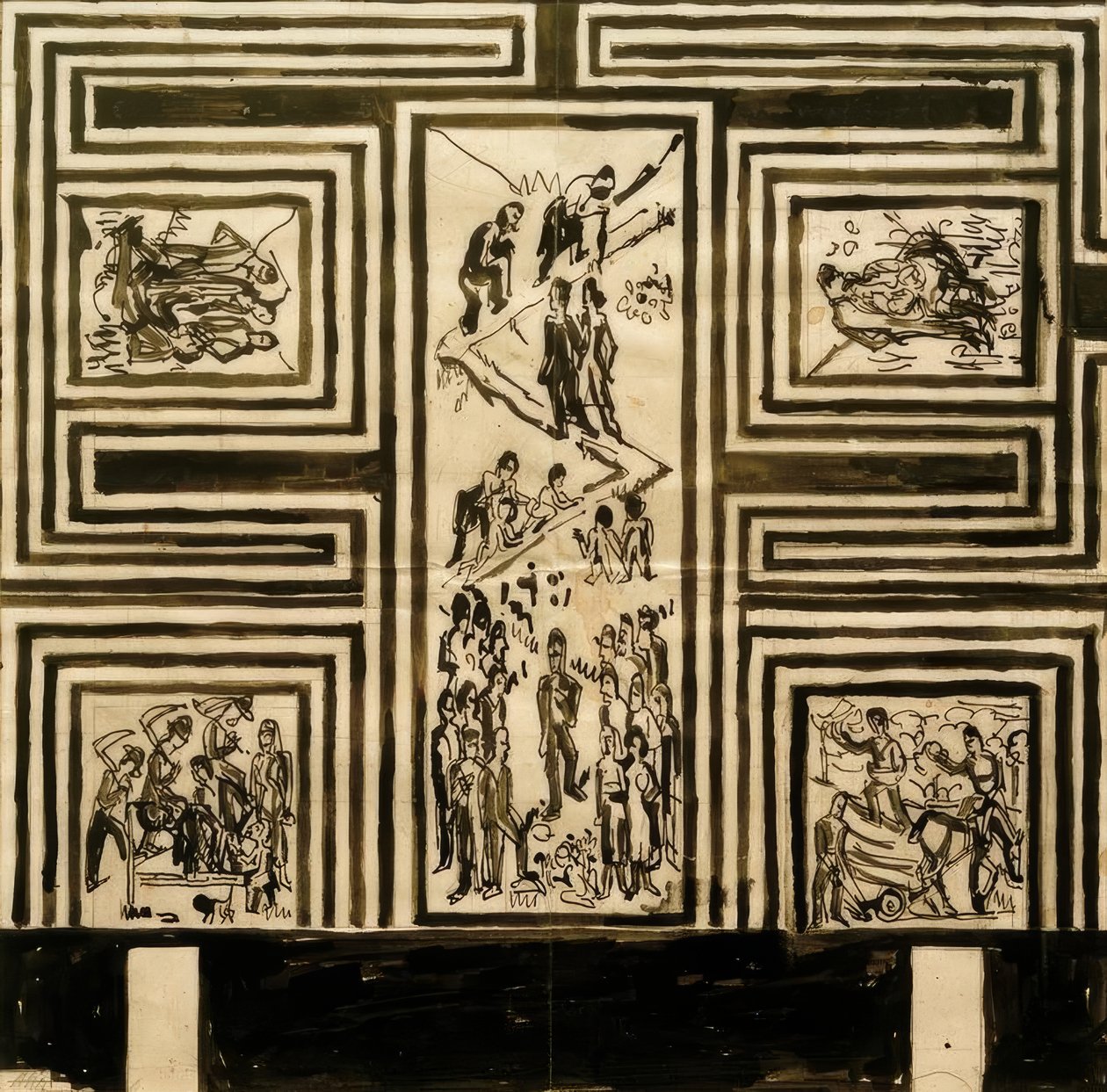 Balo salonunun uzun duvarını boyamak için taslak by Ernst Ludwig Kirchner