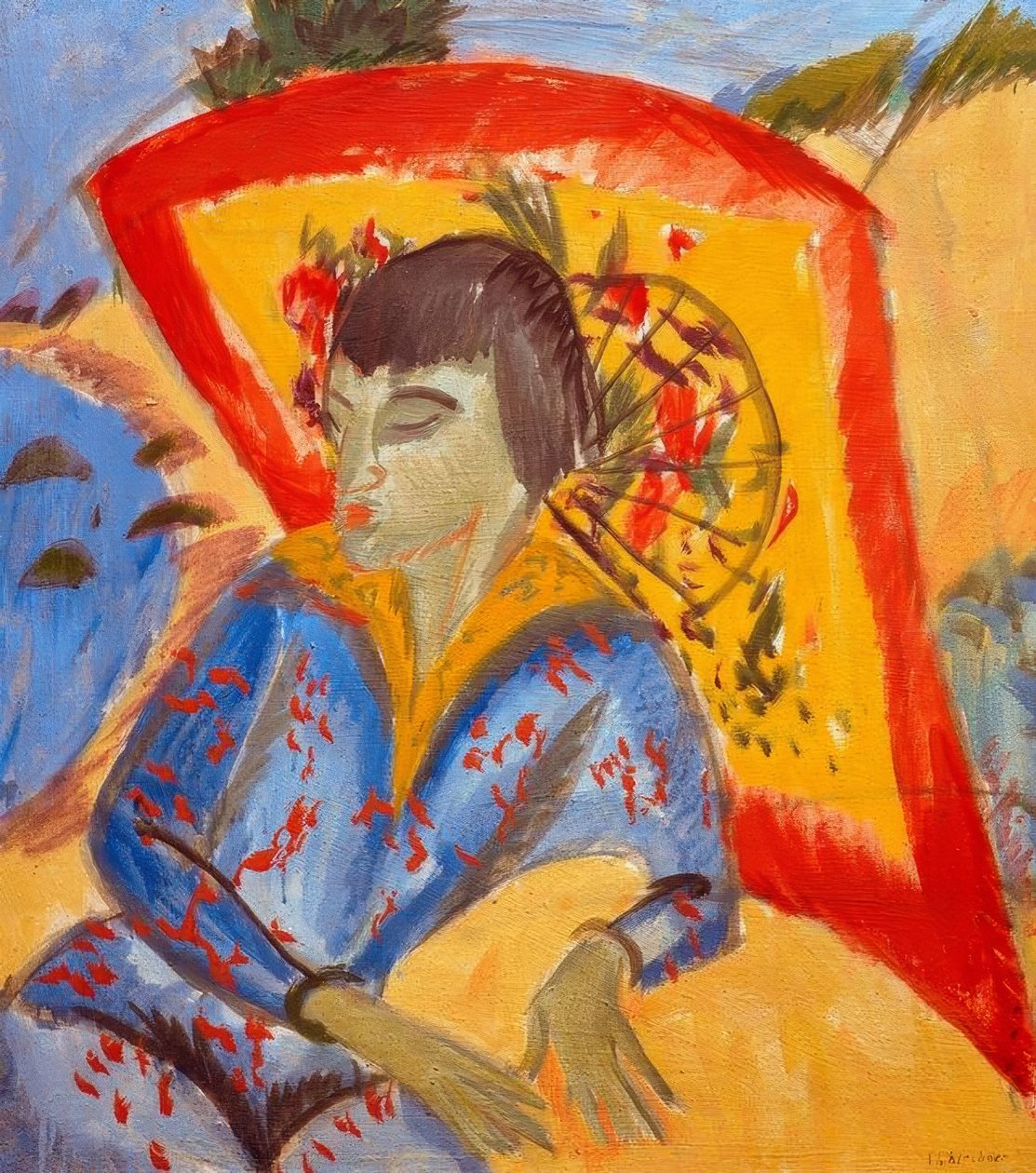 Japon şemsiyeli Erna (Japonca) by Ernst Ludwig Kirchner