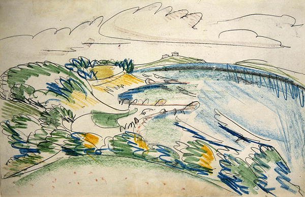 Wulfen yakınlarındaki Fehmarn Sahili (kağıt üzerinde kurşun kalem ve mum boya) by Ernst Ludwig Kirchner