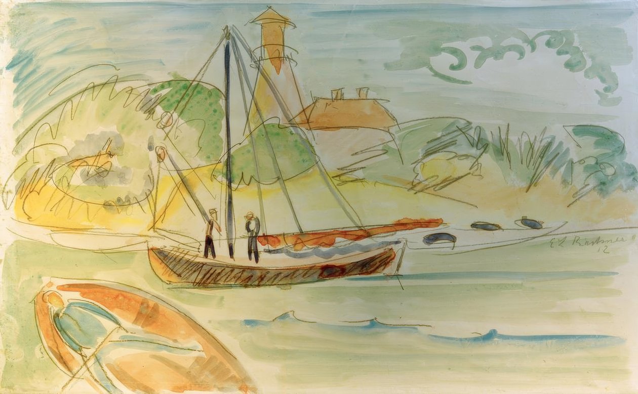 Deniz feneri ile Fehmarn sahili by Ernst Ludwig Kirchner