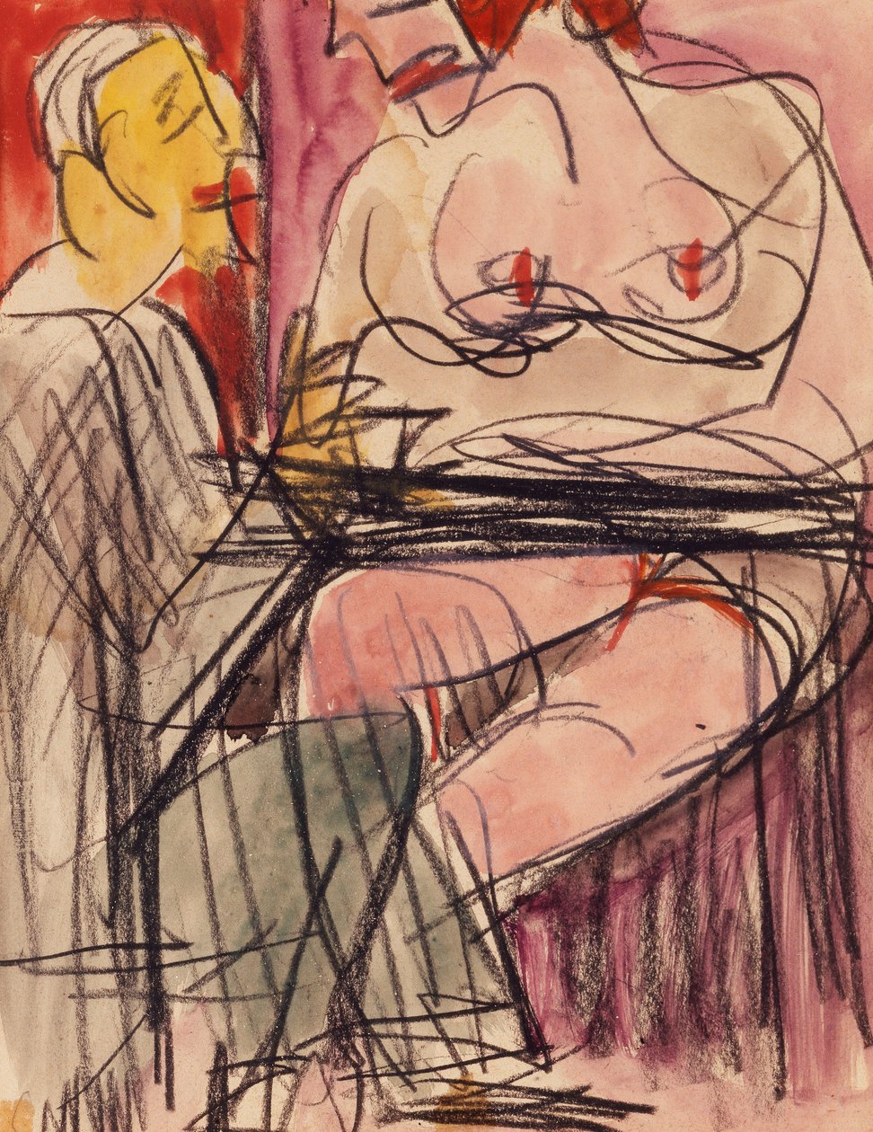 Çıplak Kadın ve Masada Oturan Erkek; Çıplak kadın ve bir masada oturan adam, by Ernst Ludwig Kirchner