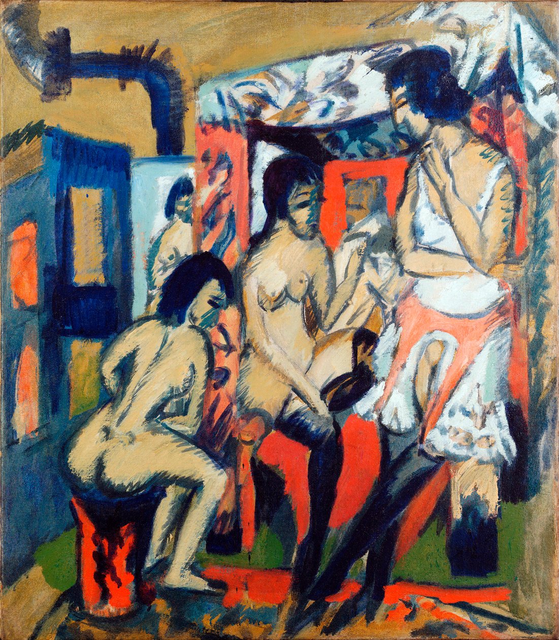 Bir stüdyoda çıplak kadın - Resim Ernst Ludwig Kirchner (1880-1938) by Ernst Ludwig Kirchner