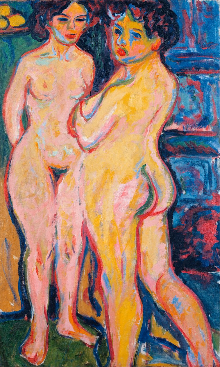"Sobanın Yanında Duran Çıplaklar" (Sobanın Yanında Duran Çıplaklar) Tablo Ernst Ludwig Kirchner (1880-1938) - 1908 - Tuval üzerine yağlı boya Dim 150x95 cm Dresden Devlet Sanat Koleksiyonları Dresden by Ernst Ludwig Kirchner