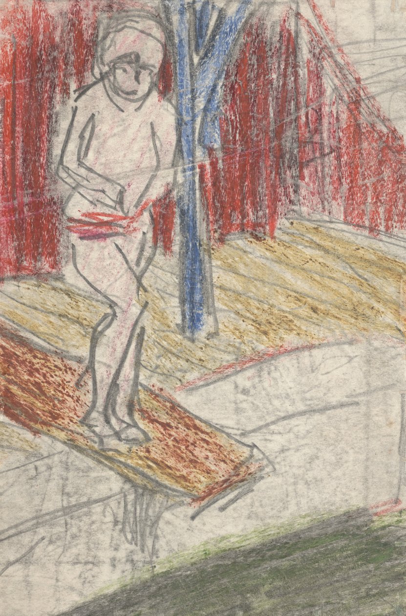 Dalış Tahtası Üzerindeki Figür (kağıt üzerine kurşun kalem ve pastel boya) by Ernst Ludwig Kirchner