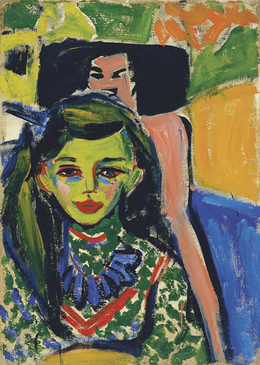 Oyma Sandalyenin Önünde Franzi, 1910 by Ernst Ludwig Kirchner