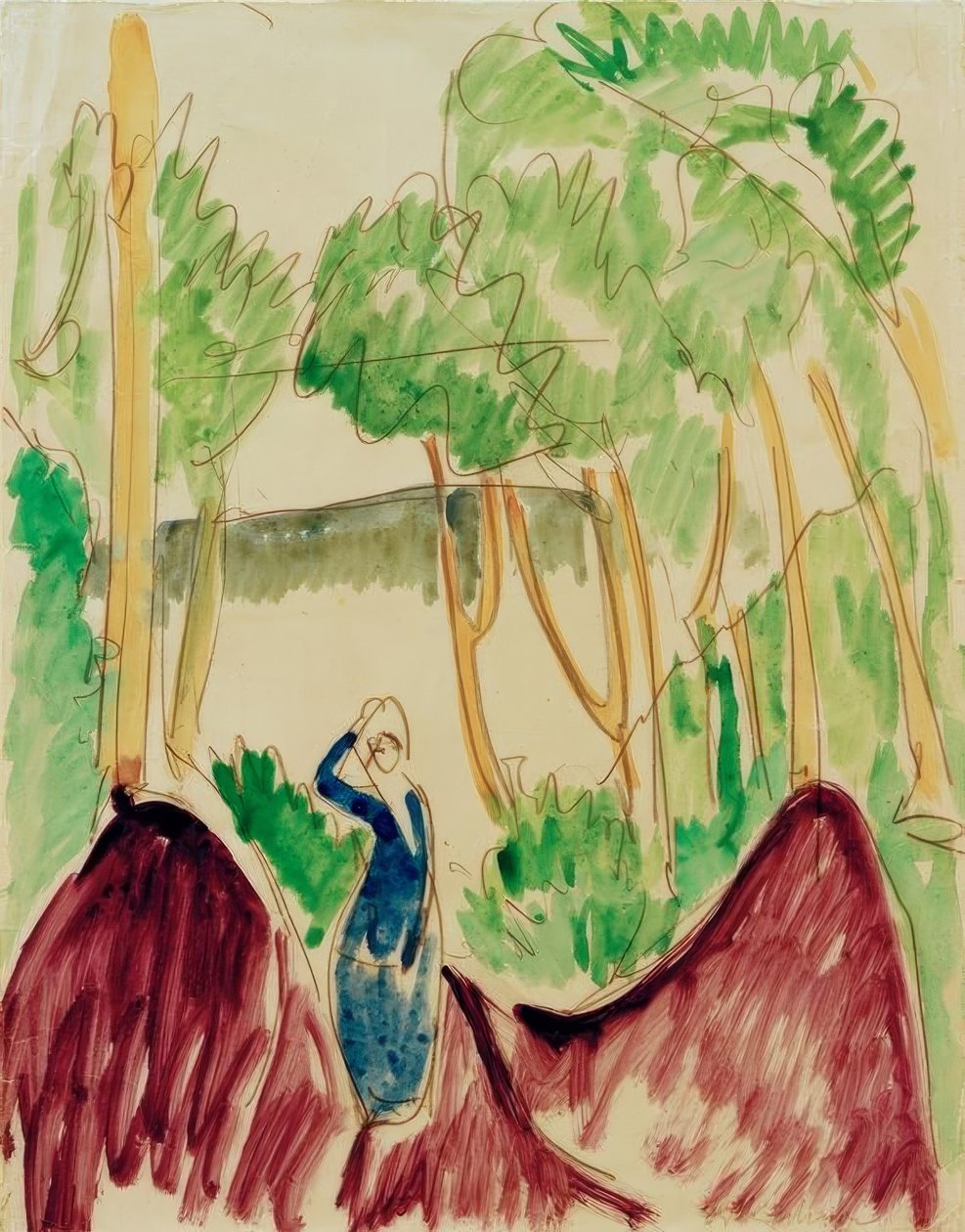 Fehmarn kum tepelerinde kadın by Ernst Ludwig Kirchner