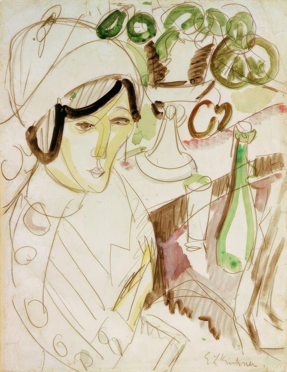 Yuvarlak Şapkalı Kadın (Erna) by Ernst Ludwig Kirchner
