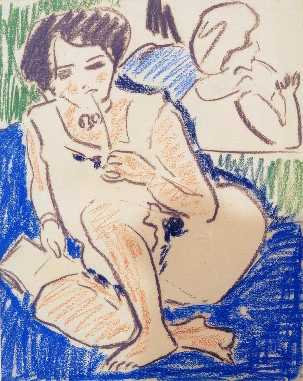 Kitapla çömelmiş dodo by Ernst Ludwig Kirchner