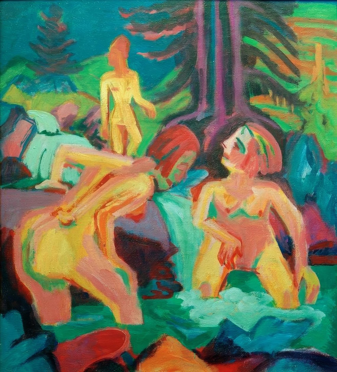 Çıplak kadınlar dağ deresinde yıkanıyor by Ernst Ludwig Kirchner
