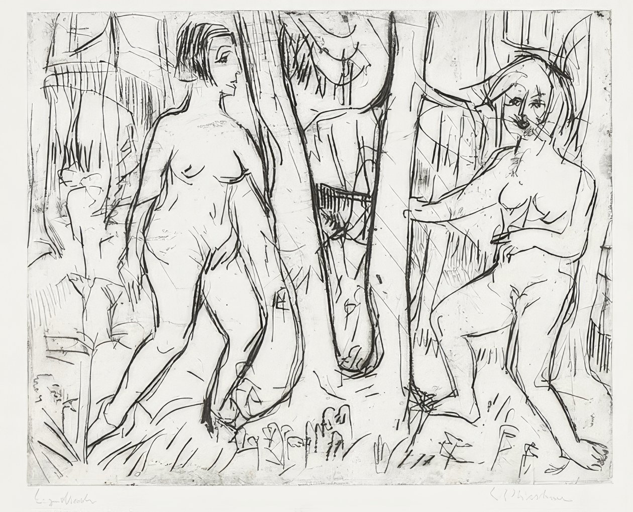 Ormanda oynayan kızlar. 1923 by Ernst Ludwig Kirchner