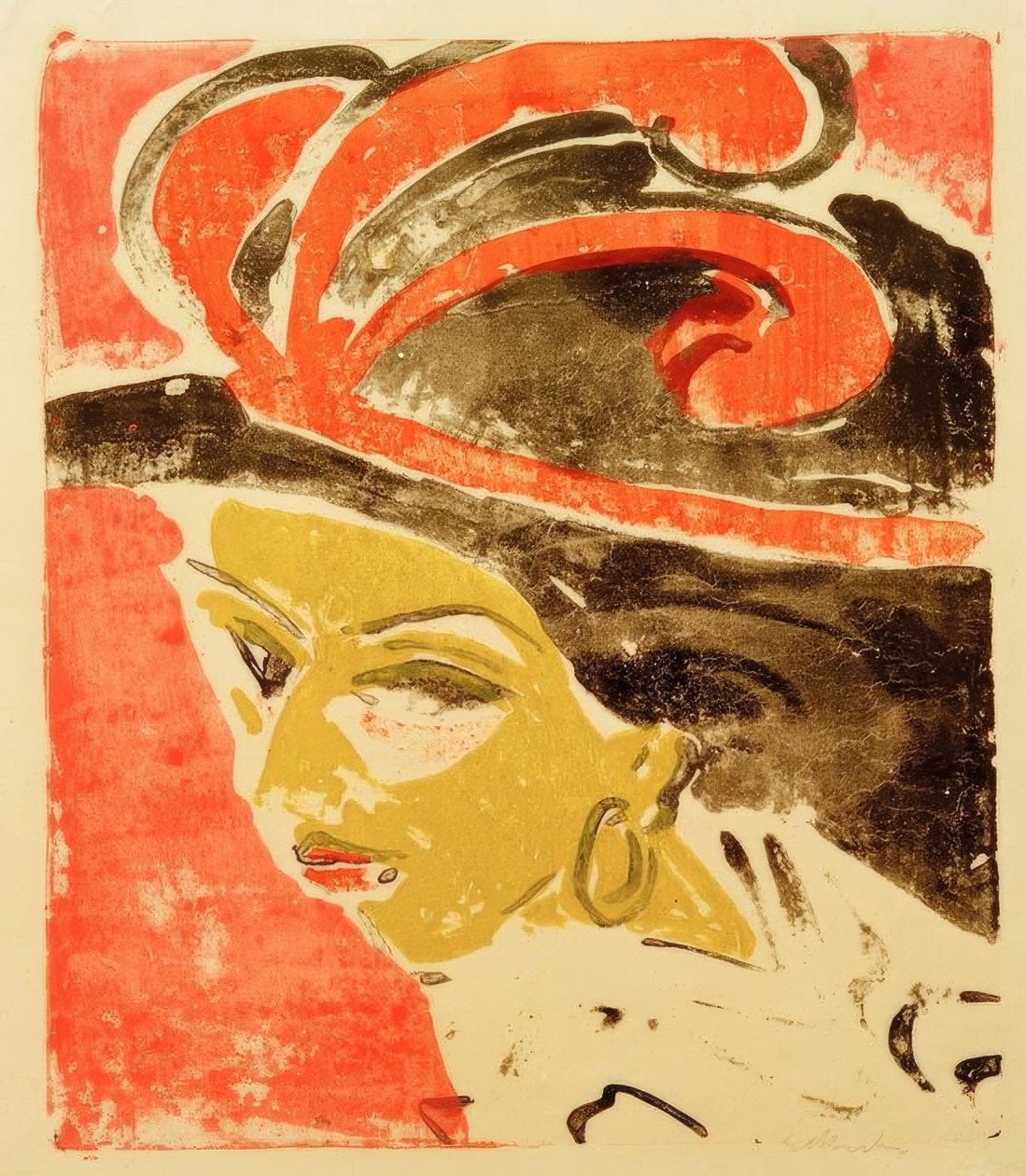 Tüy şapka ile Cocottes kafa by Ernst Ludwig Kirchner