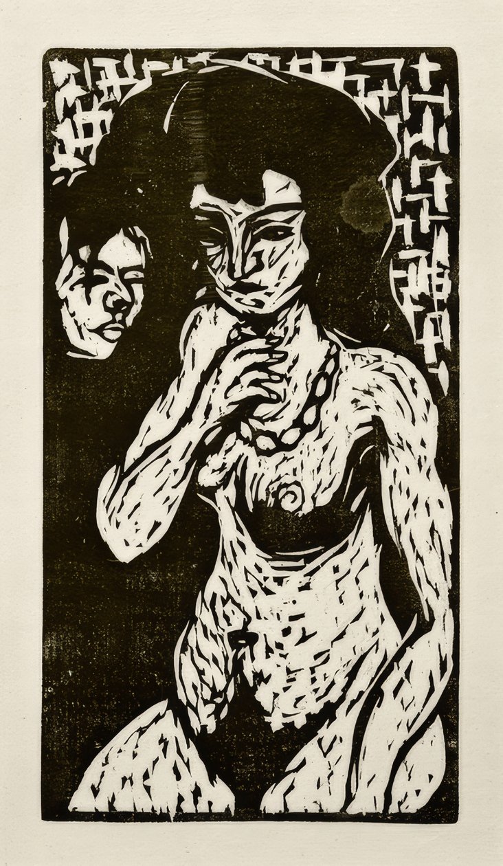 Kendi portresi olan çıplak kız by Ernst Ludwig Kirchner