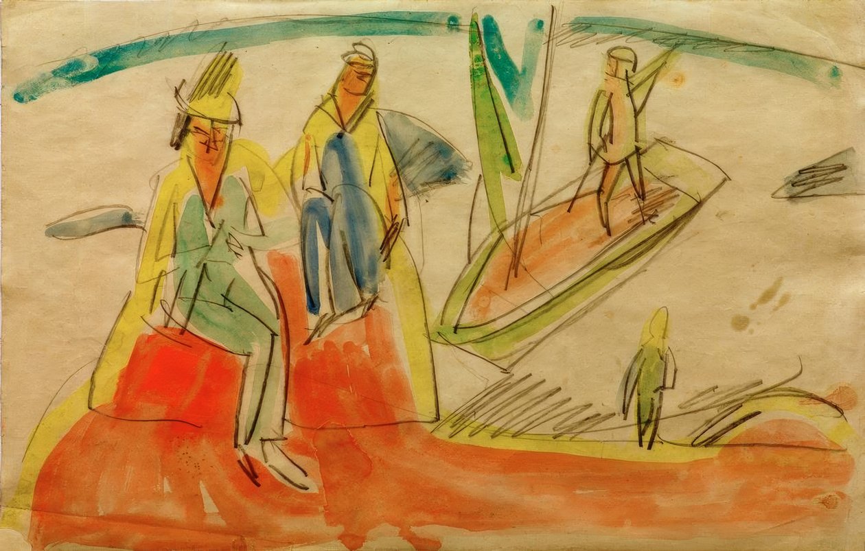 Sahilde insanlar ve tekne by Ernst Ludwig Kirchner