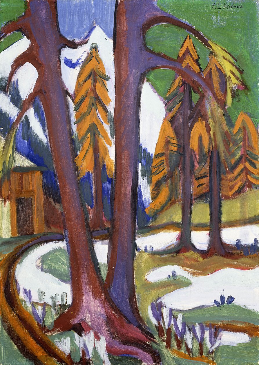 Larchen ile Dağ-Erken İlkbahar; Berg-Vorfruhling mit Larchen, c.1921-1923 by Ernst Ludwig Kirchner