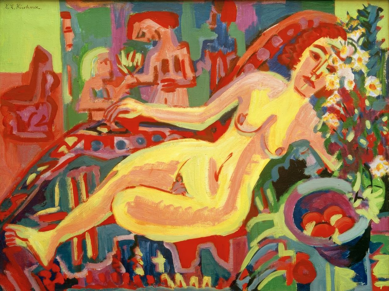 divan üzerinde çıplak kız by Ernst Ludwig Kirchner