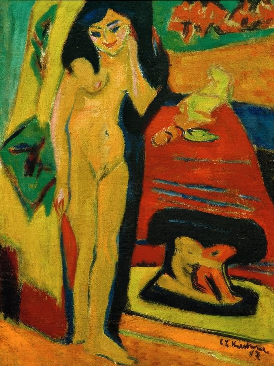 Perdenin arkasındaki çıplak kız (Fränzi) by Ernst Ludwig Kirchner