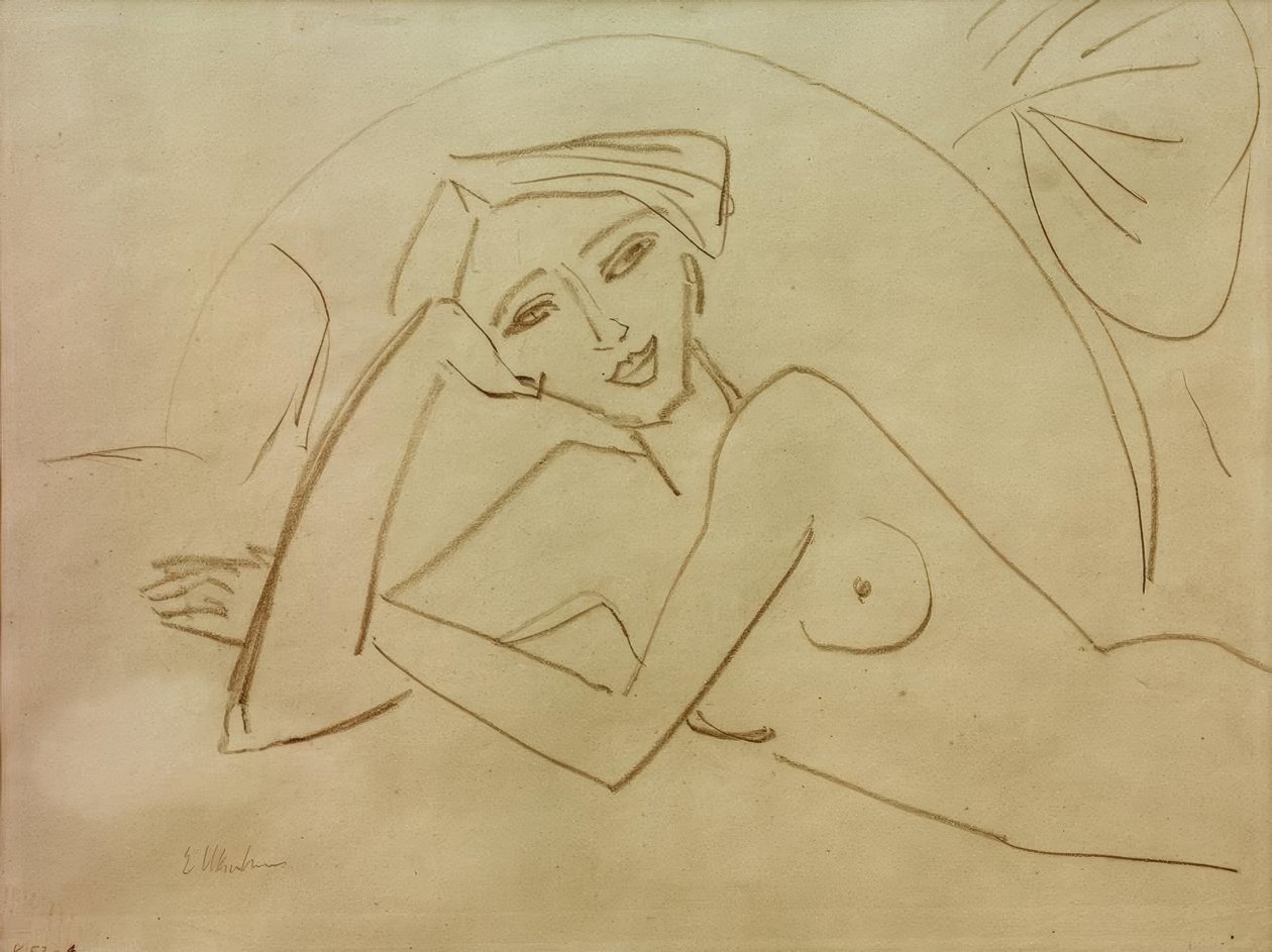 Çıplak kız uzanmış by Ernst Ludwig Kirchner