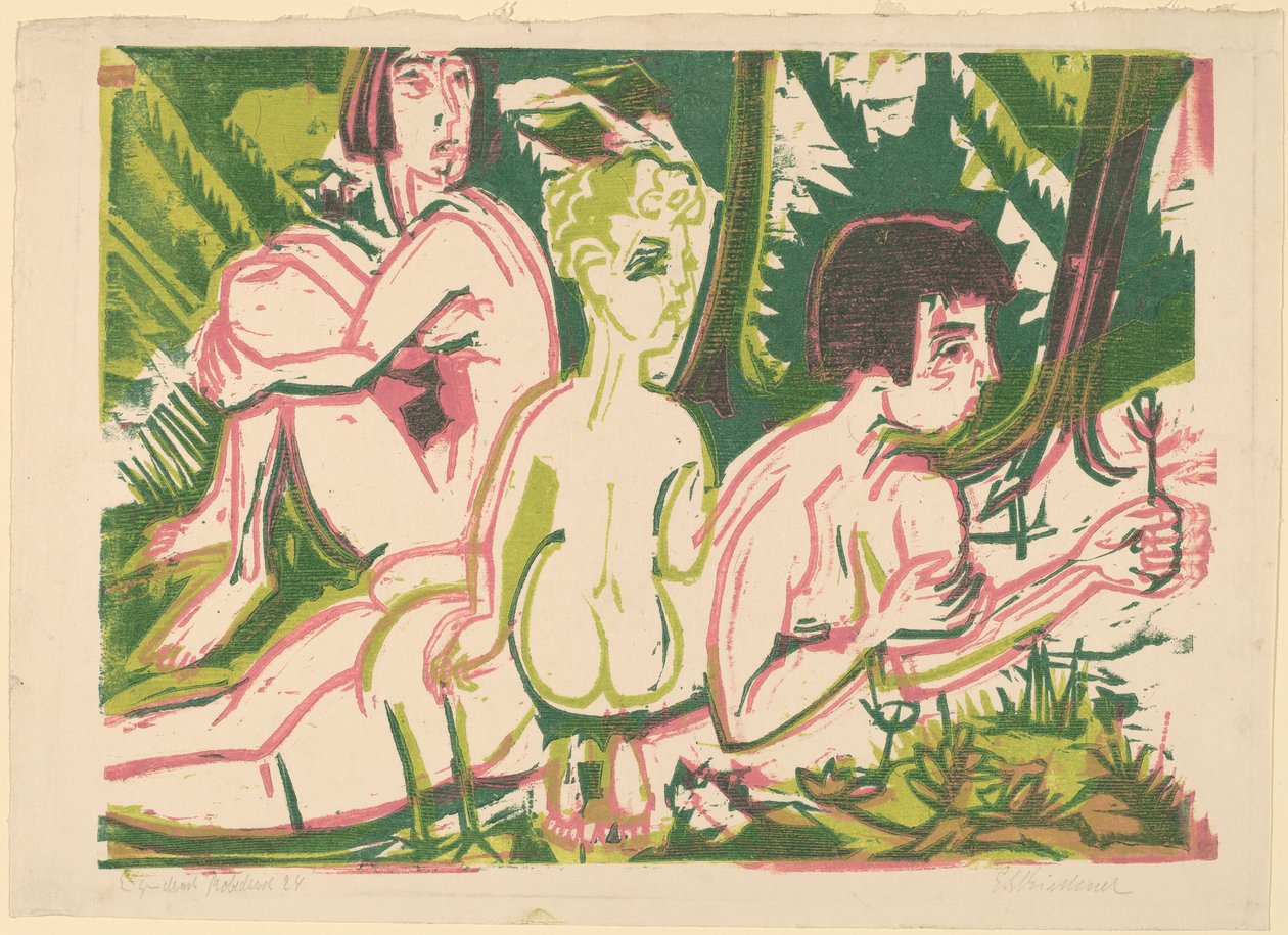 Ormanda Çocuklu Çıplak Kadın by Ernst Ludwig Kirchner