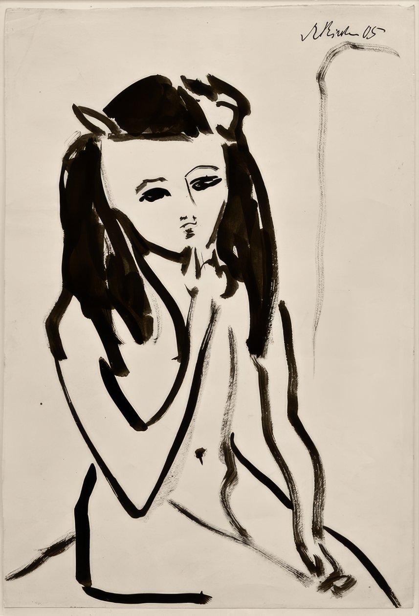 İsimsiz (Fränzi çıplak olarak, çenede el) by Ernst Ludwig Kirchner