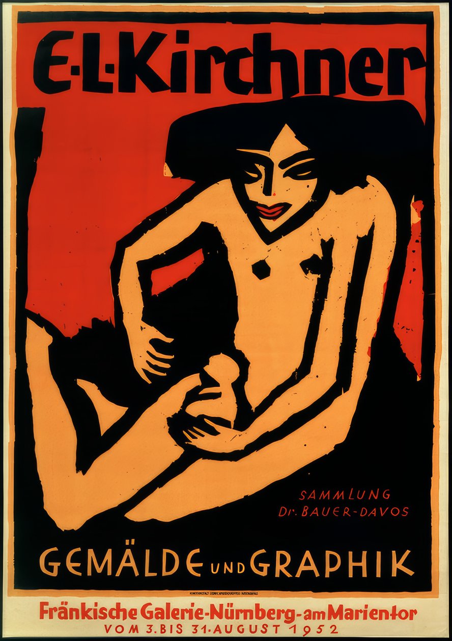 E.L.K. sergisi afişi, Fränkische Galerie, Nürnberg, 1952 by Ernst Ludwig Kirchner