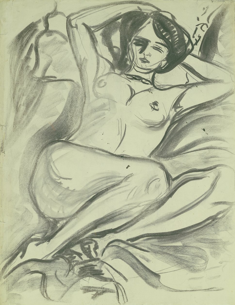 Uzanmış Çıplak (Isabella), 1906 (kağıt üzerinde kömür) by Ernst Ludwig Kirchner