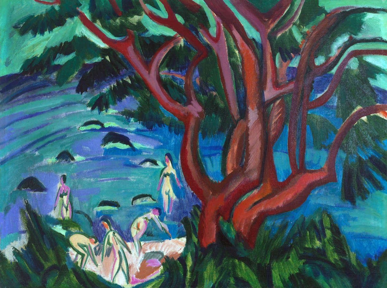 Sahilde kırmızı ağaç, 1913. by Ernst Ludwig Kirchner
