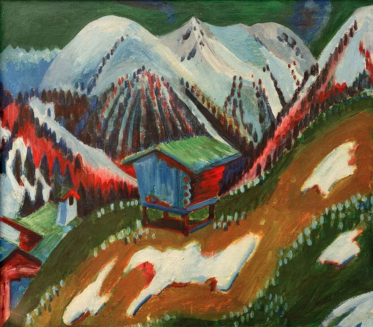 Eriyen kar. Bir dağ kulübesi ile dağ manzarası by Ernst Ludwig Kirchner