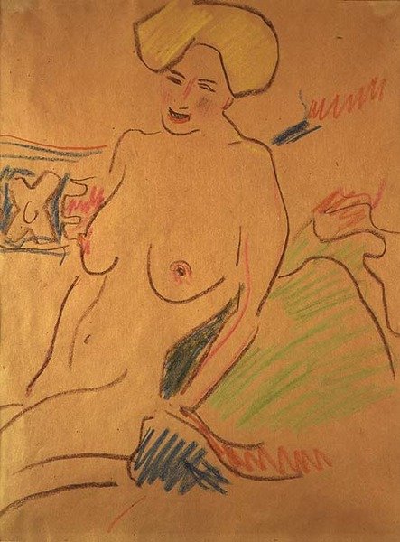 Oturan Çıplak, c.1907 (kağıt üzerinde tebeşirler) by Ernst Ludwig Kirchner