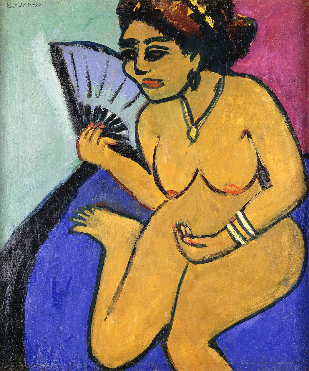 Oturan Çıplak Fanlı; Yelpazeli Oturan Çıplak, 1910-11 by Ernst Ludwig Kirchner