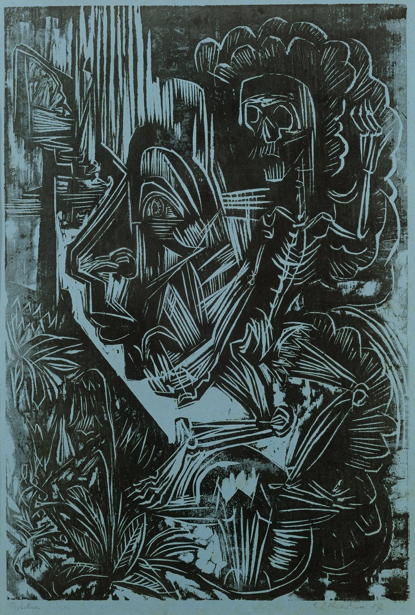 Ölüm Dansı ile Otoportre, 1917 by Ernst Ludwig Kirchner