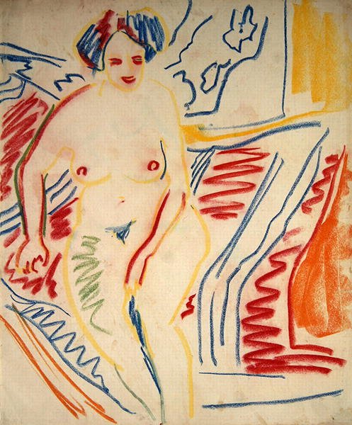 Mavi Saçlı Çıplak Oturan by Ernst Ludwig Kirchner