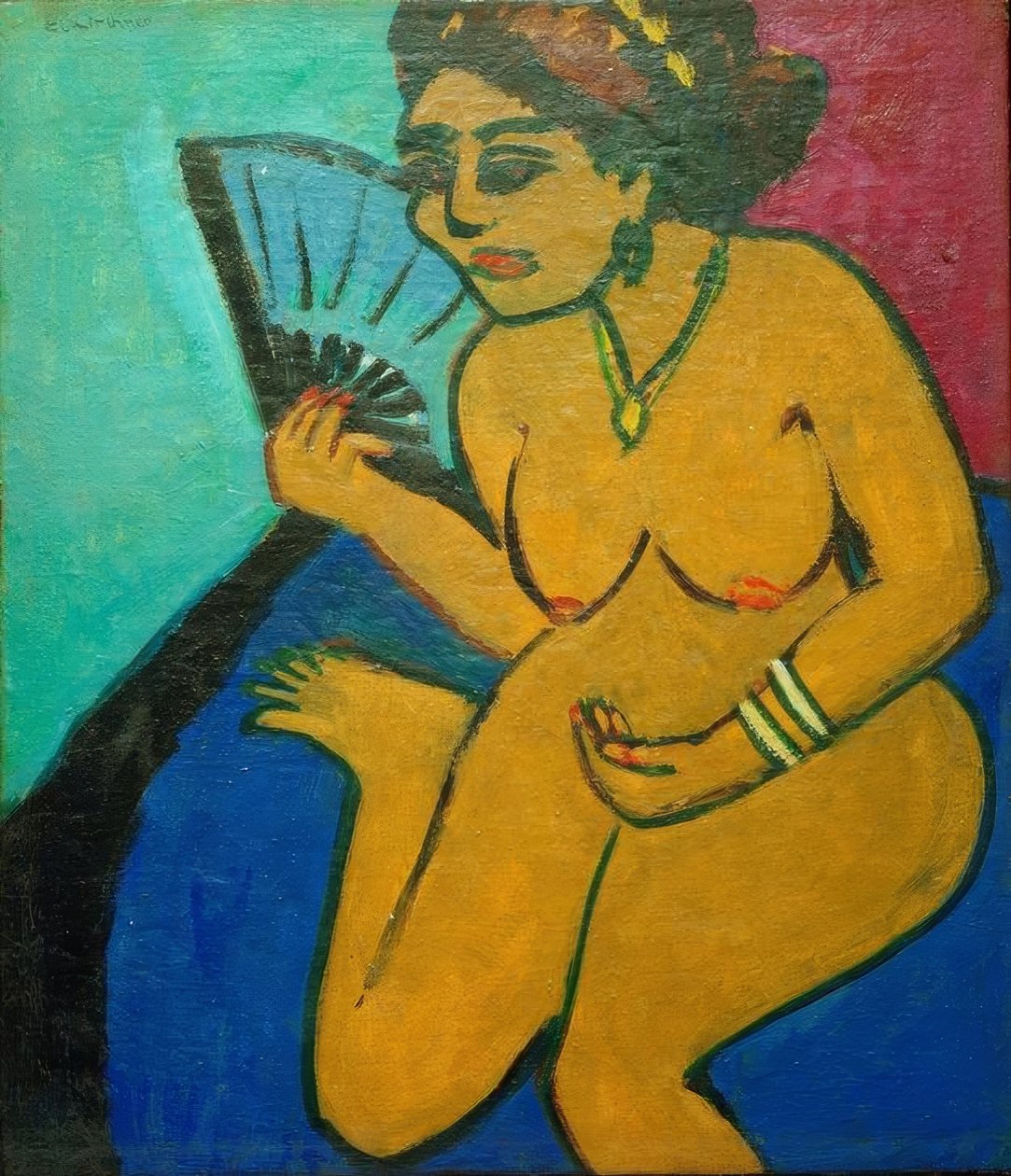 Bir hayranla çıplak oturmak by Ernst Ludwig Kirchner