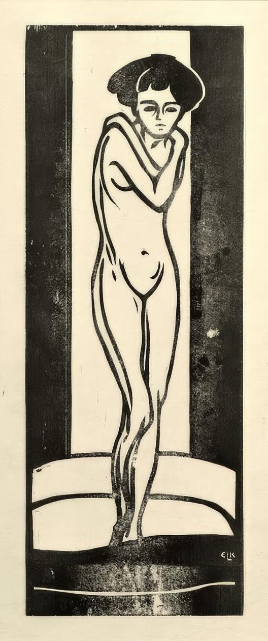 Kollarını kavuşturmuş çıplak kız ayakta by Ernst Ludwig Kirchner