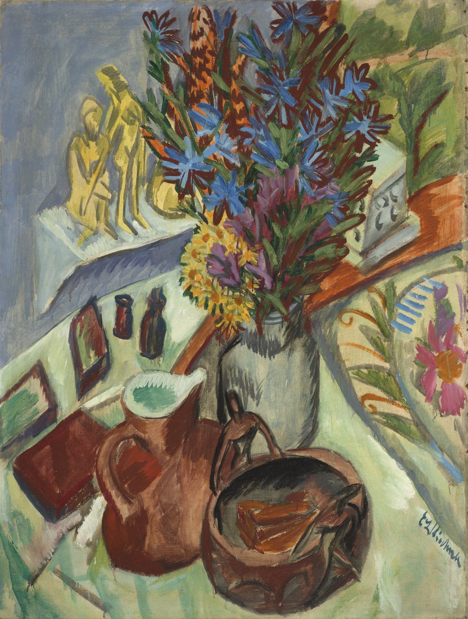 Sürahi ve Afrika Kasesi ile Natürmort, 1912 by Ernst Ludwig Kirchner