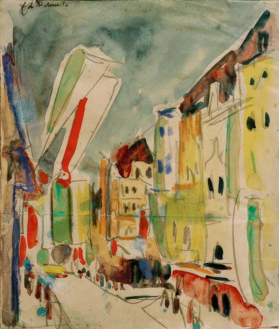 Bayraklı sokak sahnesi by Ernst Ludwig Kirchner