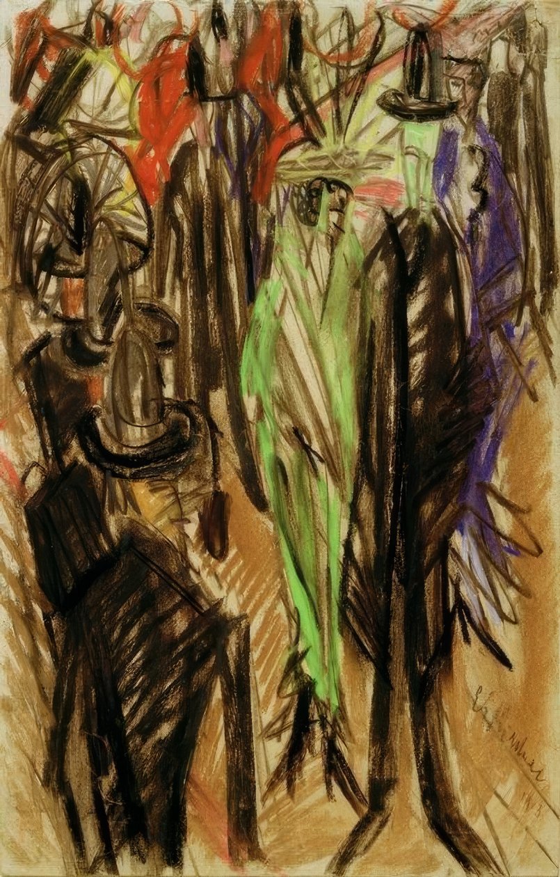 Yeşil bir bayanla sokak sahnesi by Ernst Ludwig Kirchner