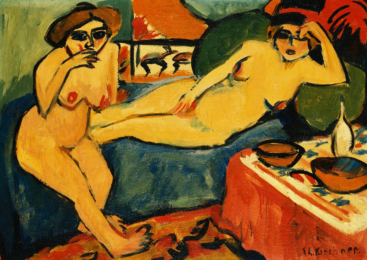 Mavi Koltukta İki Nü; Mavi Koltukta İki Nü, c.1910-1920 by Ernst Ludwig Kirchner